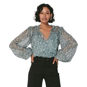 NWT Cleobella Loretta Iris Floral Print Chiffon Puff Sleeve Blouse